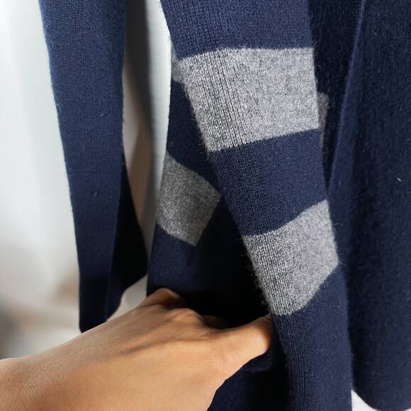 Nordstrom Collection Small S Navy Blue Gray Cashmere Stripe Open Front Cardigan - Picture 5 of 8